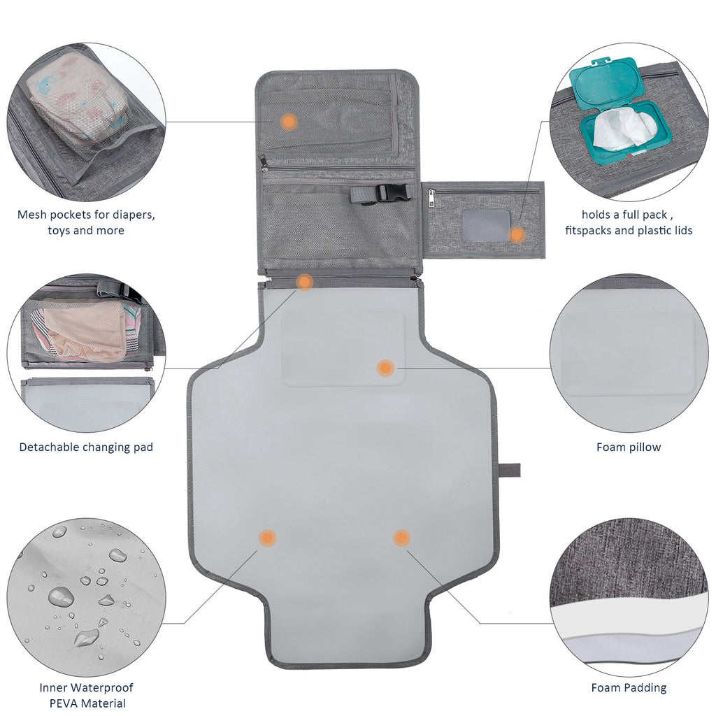 Portable Foldable Travel Changing Mat with Handle and Wipes